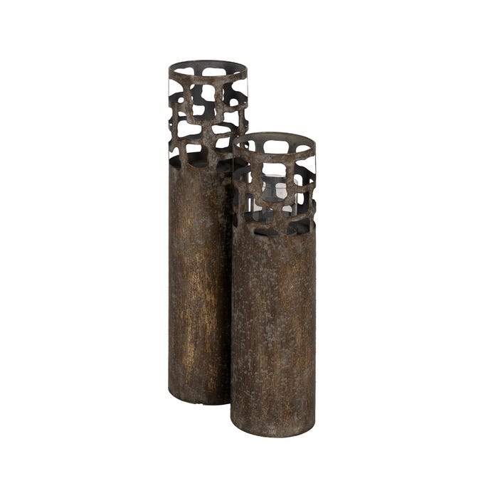 Porta-velas de metal dourado envelhecido 18 x 18 x 65 cm