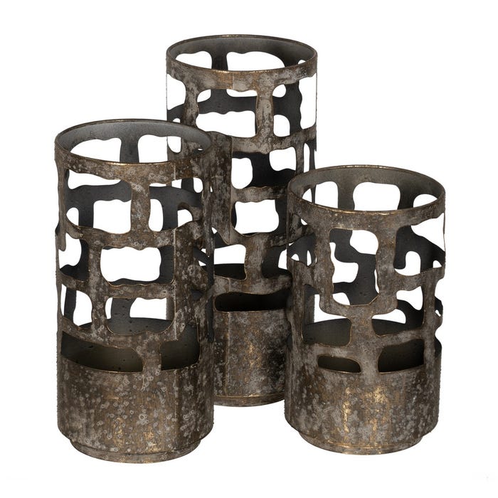 Portavelas Oro Envejecido Metal 15 X 15 X 35 Cm