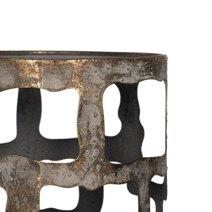 Portavelas Oro Envejecido Metal 15 X 15 X 35 Cm