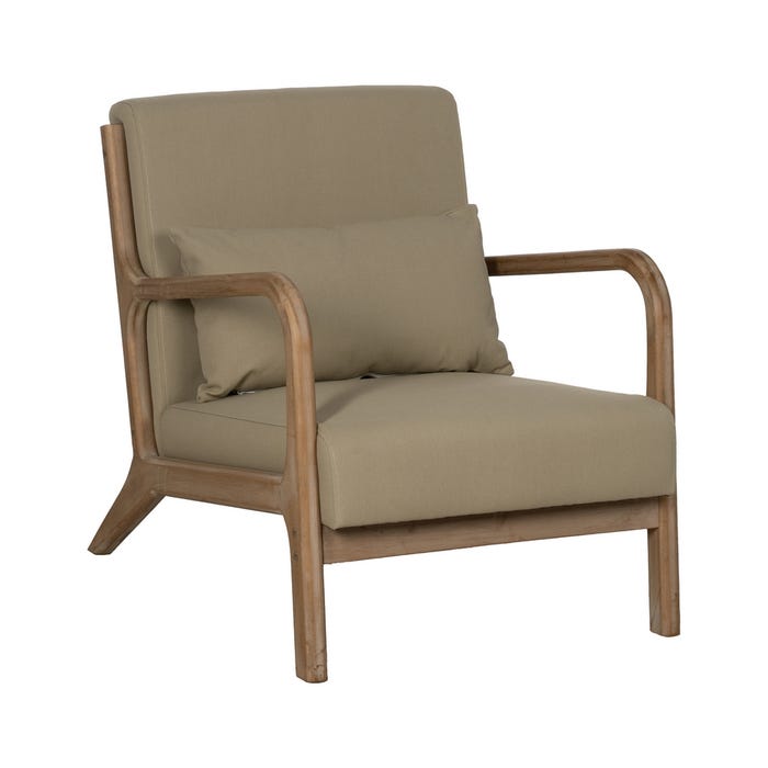 Natural-Beige Fabric-Wood Armchair 66 X 85 X 74 Cm