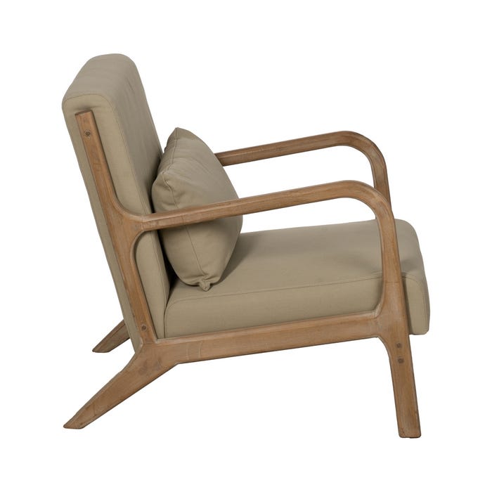 Natural-Beige Fabric-Wood Armchair 66 X 85 X 74 Cm