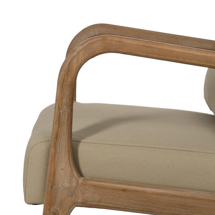 Natural-Beige Fabric-Wood Armchair 66 X 85 X 74 Cm