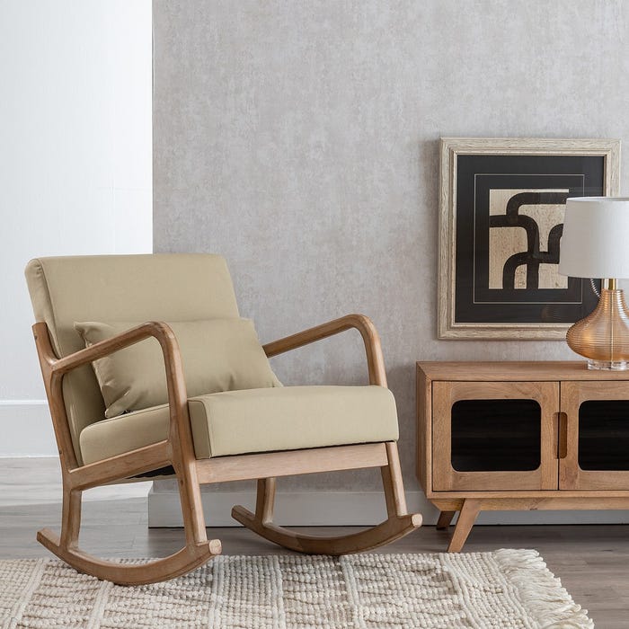 Natural-Beige Rocking Chair Fabric-Wood 66 X 88 X 80 Cm