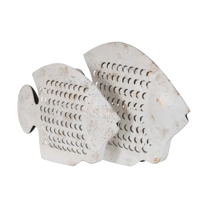 Figura de peixe de metal rosa e branco 48,50 x 5 x 40 cm