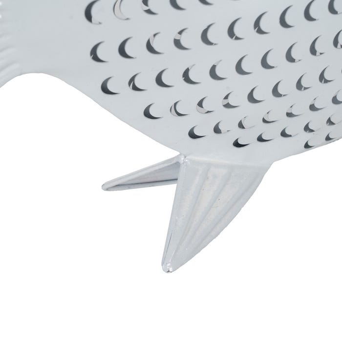Figura de peixe de metal branco 39 x 5 x 29 cm