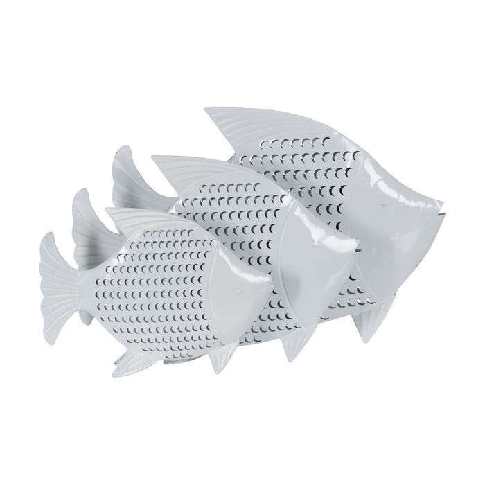 Figura de peixe de metal branco 59,50 x 11 x 43 cm