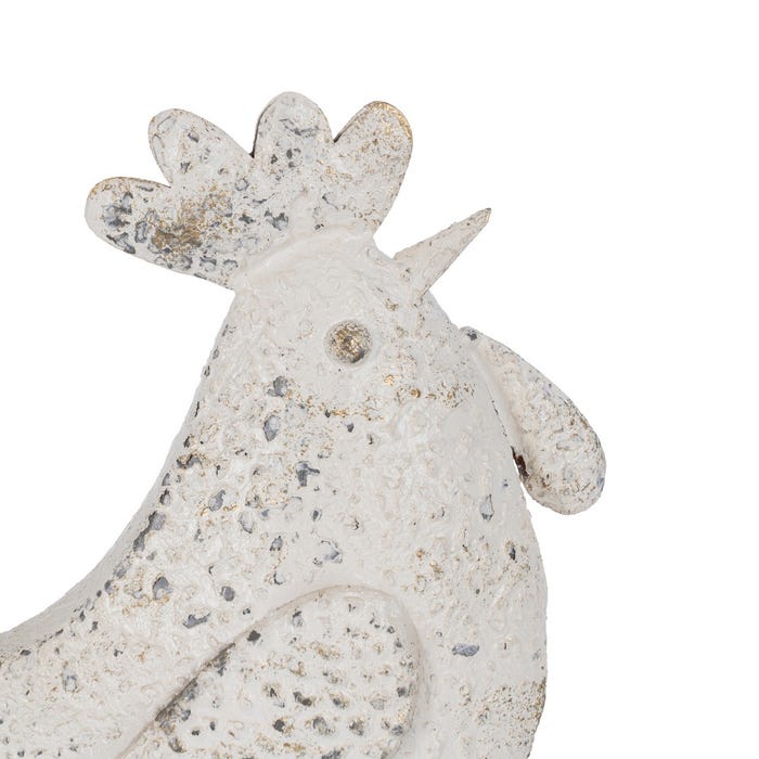 Figura de galinha em metal rosa e branco 35,50 x 11 x 31 cm