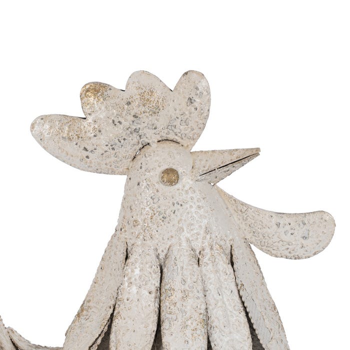 Figura de Galo Rosa e Branco em Metal 36 x 14 x 49,50 cm