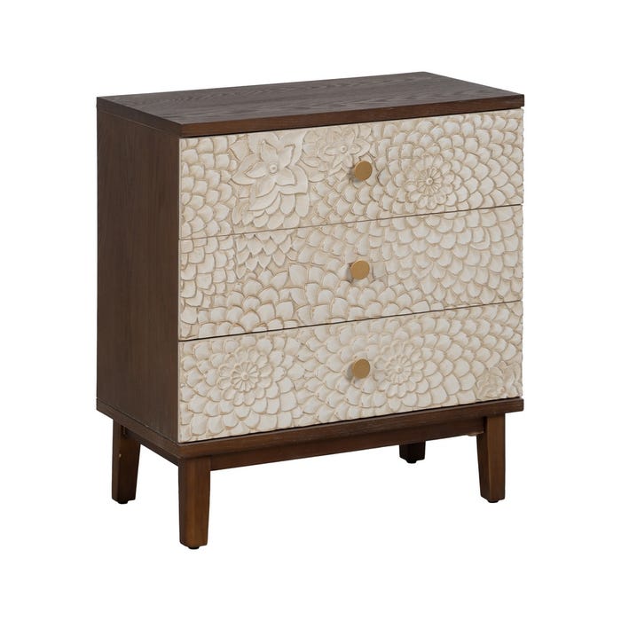 Mesa de madeira DM esculpida em branco e marrom 64 x 36 x 71 cm