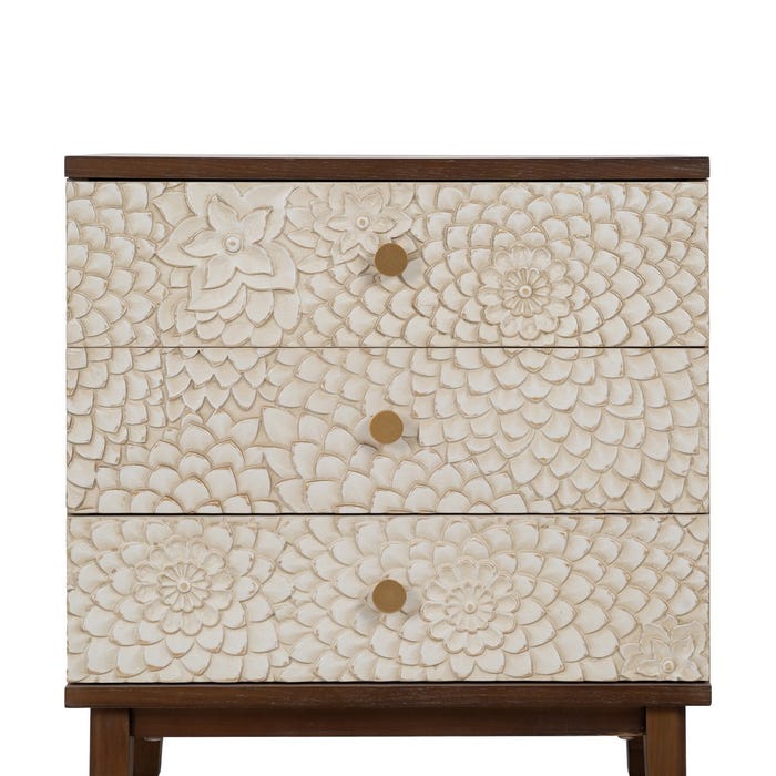 Mesita Tallada Blanco-Marrón Dm-Madera 64 X 36 X 71 Cm