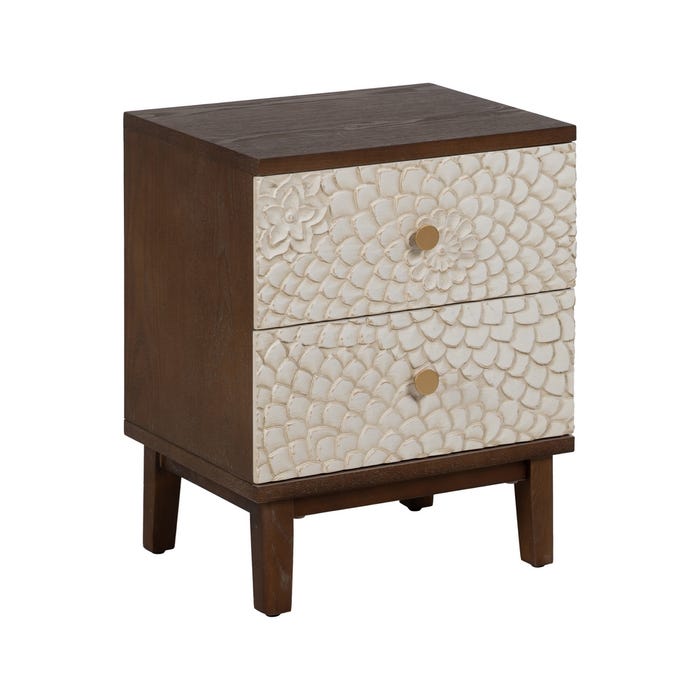 Mesa de madeira DM esculpida em branco e marrom 48 x 36 x 60 cm