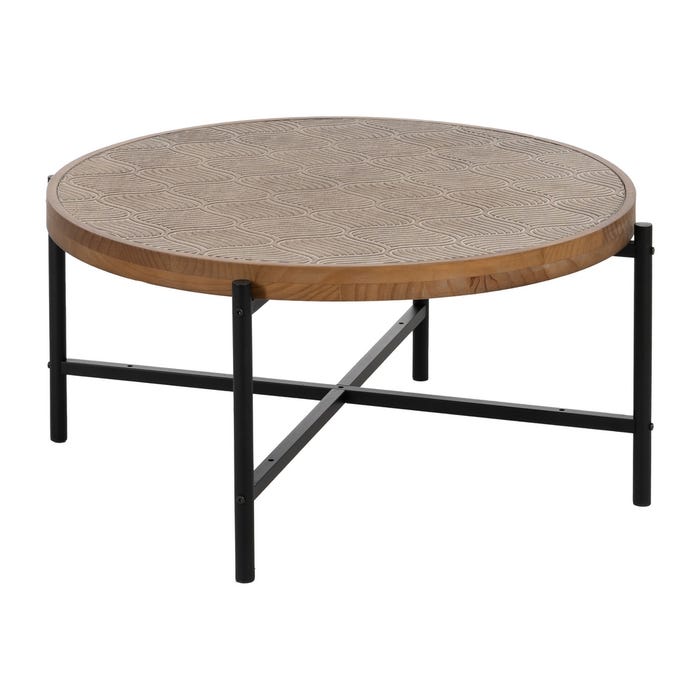 Mesa Centro Natural-Negro Metal-Madera 89 X 89 X 42,50 Cm