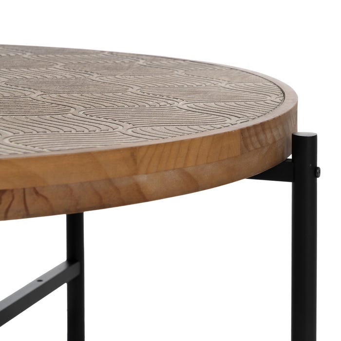 Natural-Black Metal-Wood Coffee Table 89 X 89 X 42.50 Cm