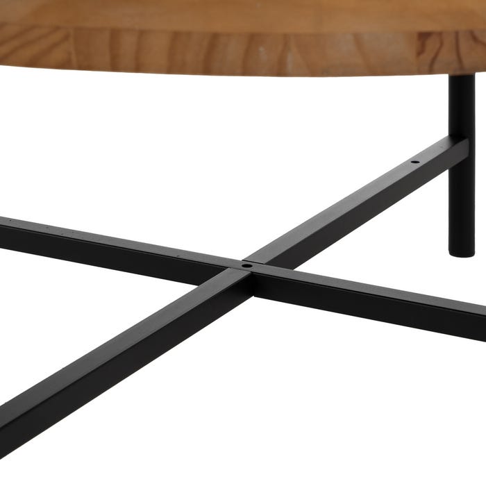 Mesa Centro Natural-Negro Metal-Madera 89 X 89 X 42,50 Cm