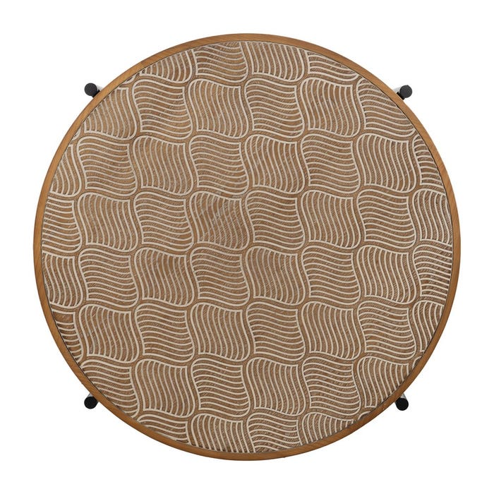Natural-Black Metal-Wood Coffee Table 89 X 89 X 42.50 Cm