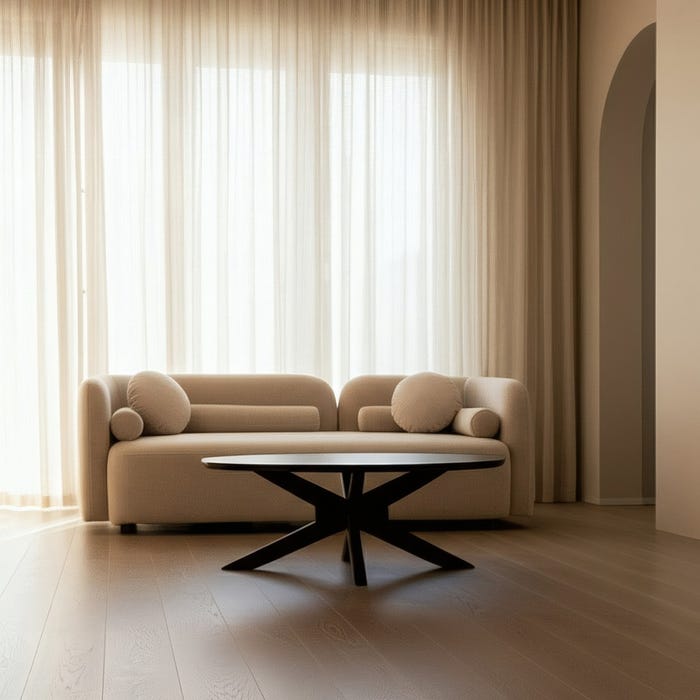 3-Seater Beige Fabric-Wood Sofa 223 X 88 X 72 Cm