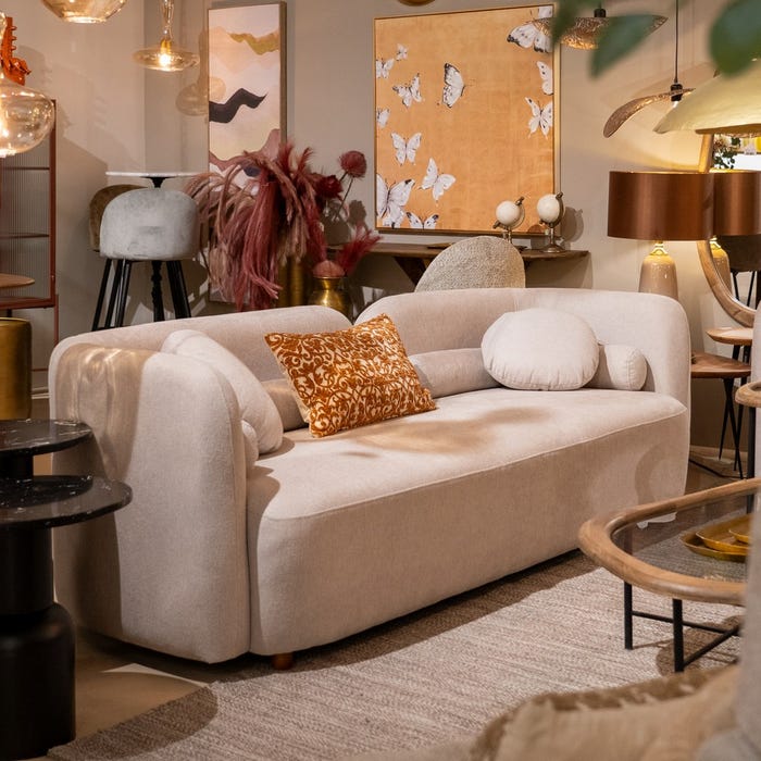 3-Seater Beige Fabric-Wood Sofa 223 X 88 X 72 Cm