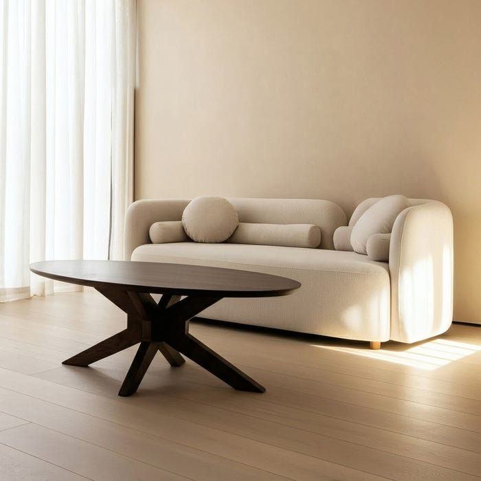 2-Seater Beige Fabric-Wood Sofa 176 x 88 x 72 cm