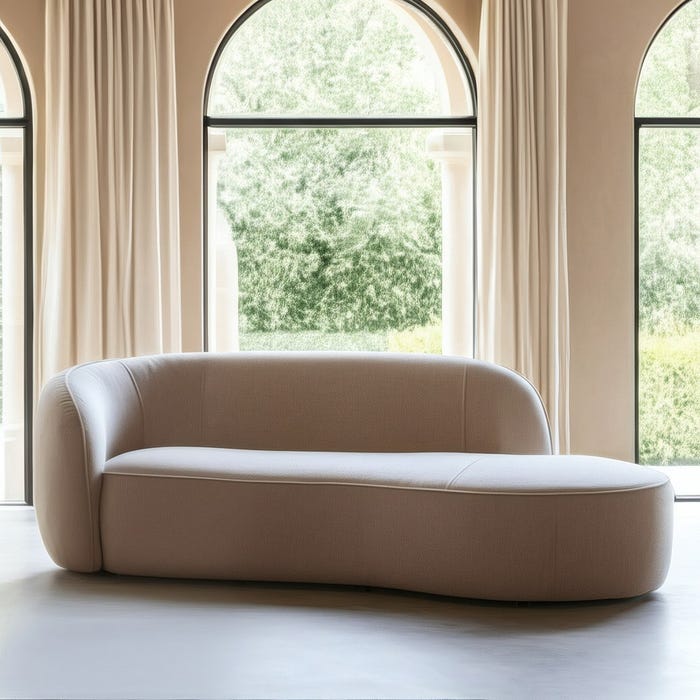 3-Seater Beige Fabric-Wood Sofa 229 x 100 x 76 cm