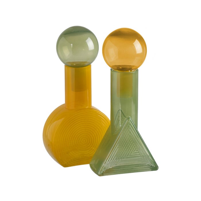 Figura de garrafa de vidro verde-amarelo 16,80 x 16,80 x 33,50