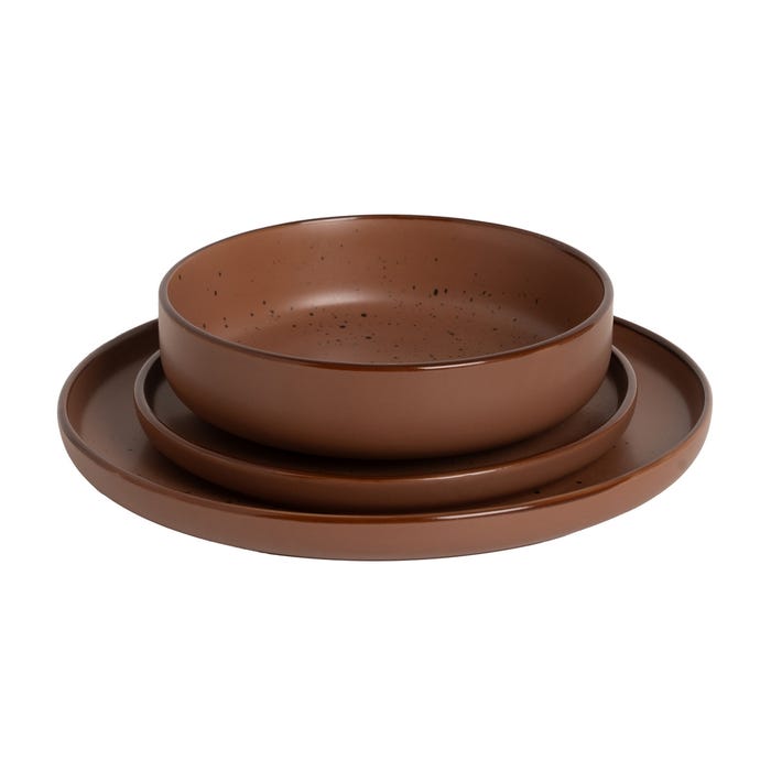 Brown Stoneware Kitchen Dessert Plate 20.50 X 20.50 X 2.50 Cm
