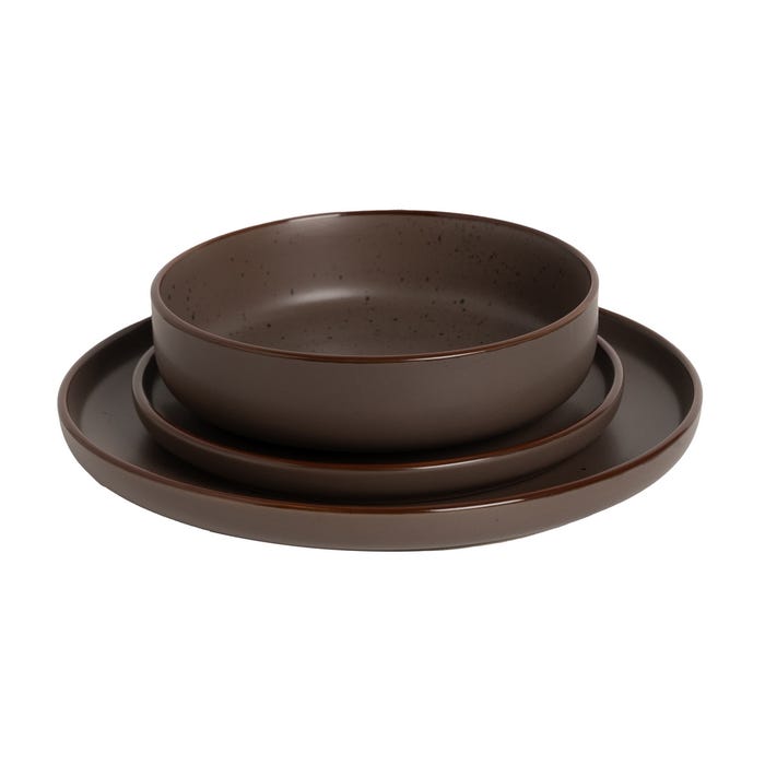 Brown Stoneware Kitchen Dessert Plate 20.50 X 20.50 X 2.50 Cm