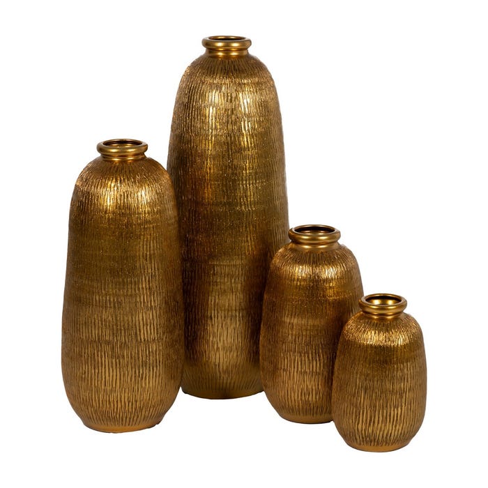Vaso Dourado Cerâmico Decoração 30 X 30 X 80 Cm