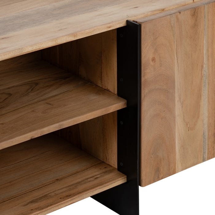 Mueble Tv Natural Madera De Acacia Salón 200 X 40 X 50 Cm