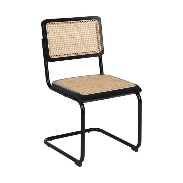 Cadeira de sala de estar em madeira natural preta e rattan 46 x 53 x 82,50 cm