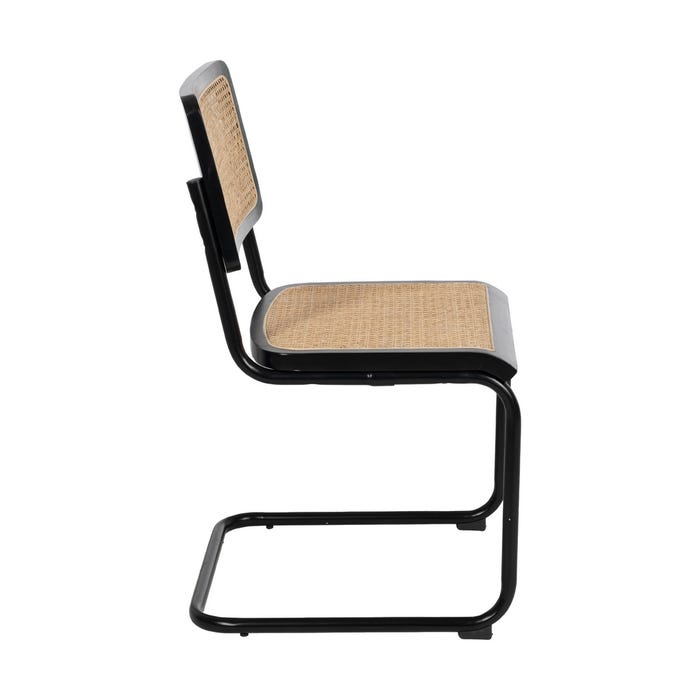 Cadeira de sala de estar em madeira natural preta e rattan 46 x 53 x 82,50 cm