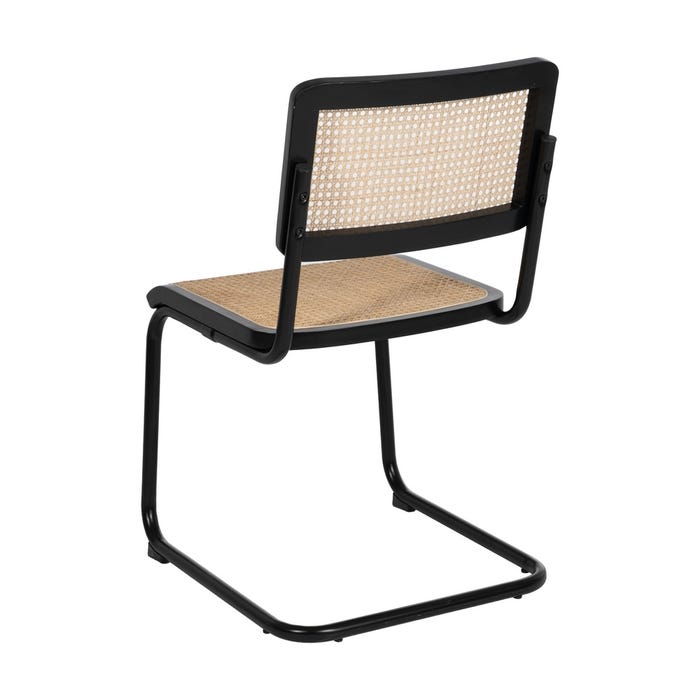 Cadeira de sala de estar em madeira natural preta e rattan 46 x 53 x 82,50 cm