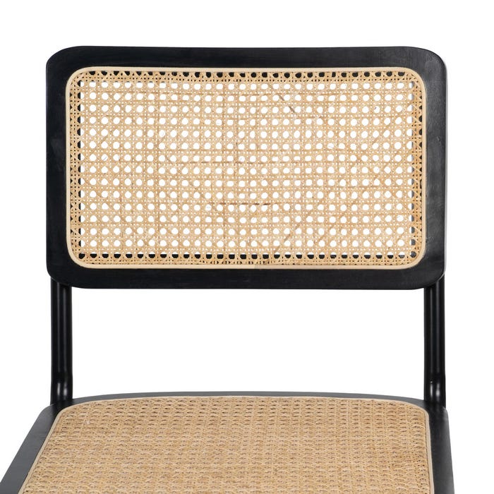 Cadeira de sala de estar em madeira natural preta e rattan 46 x 53 x 82,50 cm