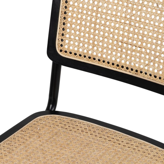 Cadeira de sala de estar em madeira natural preta e rattan 46 x 53 x 82,50 cm