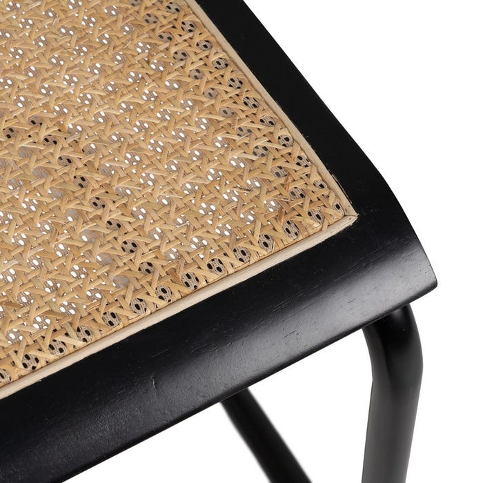 Cadeira de sala de estar em madeira natural preta e rattan 46 x 53 x 82,50 cm