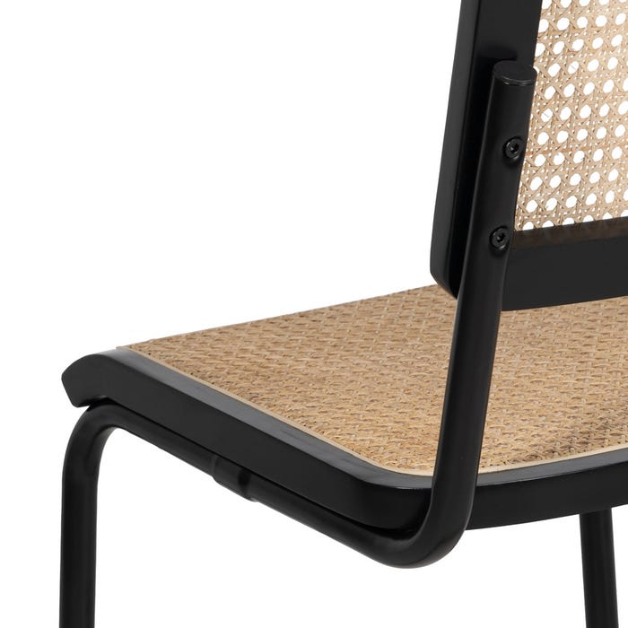 Cadeira de sala de estar em madeira natural preta e rattan 46 x 53 x 82,50 cm