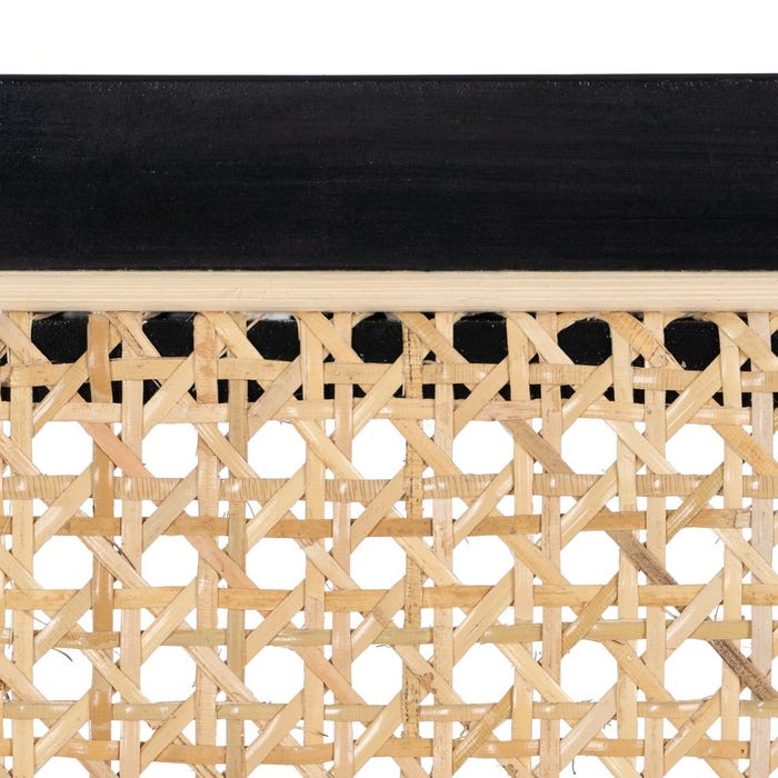 Cadeira de sala de estar em madeira natural preta e rattan 46 x 53 x 82,50 cm