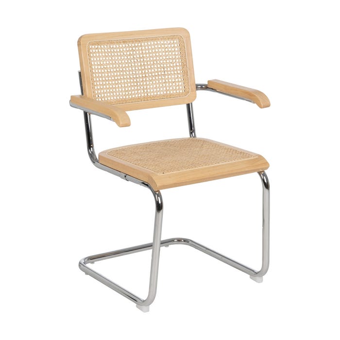 Cadeira de sala de estar em madeira natural e rattan 61,50 x 53 x 82,50 cm