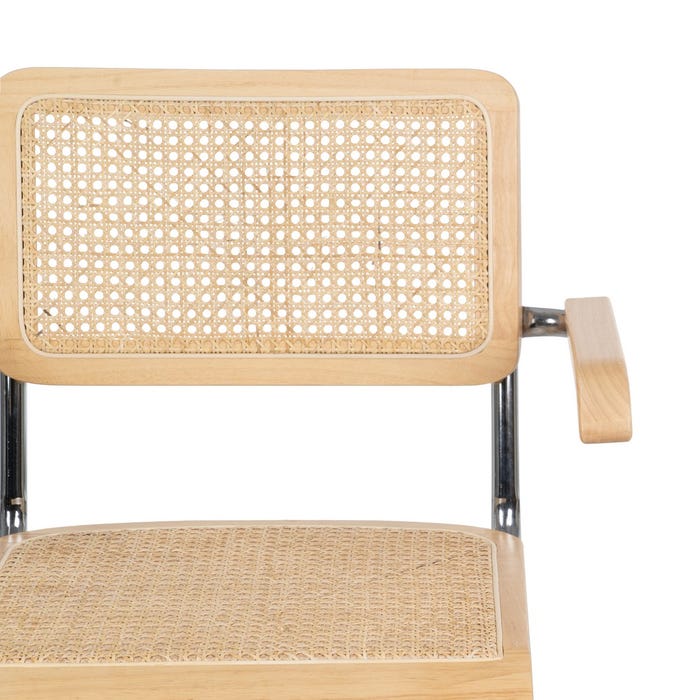 Cadeira de sala de estar em madeira natural e rattan 61,50 x 53 x 82,50 cm