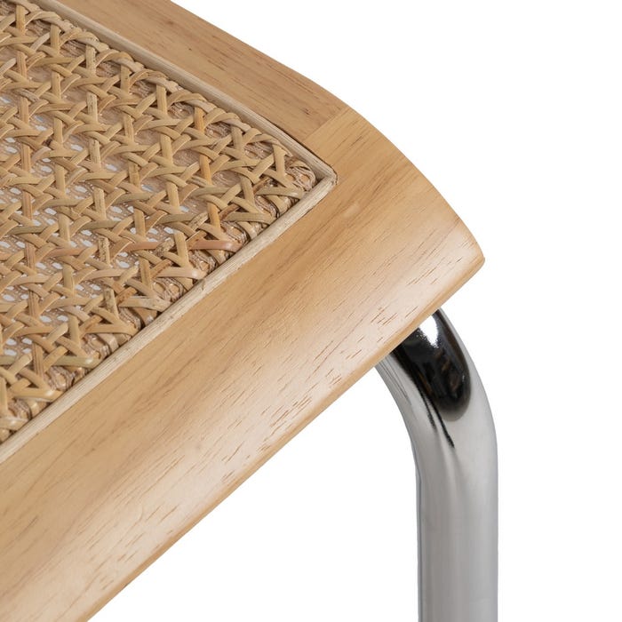 Cadeira de sala de estar em madeira natural e rattan 61,50 x 53 x 82,50 cm