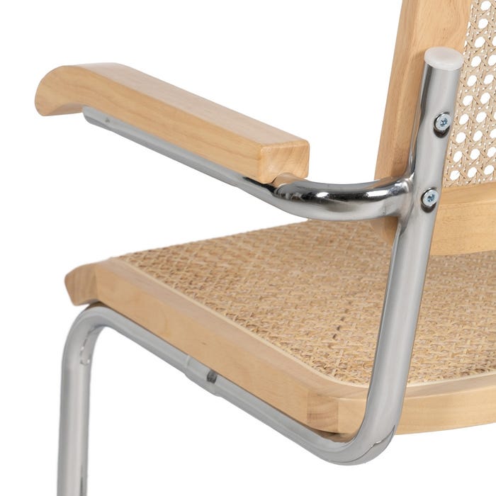 Cadeira de sala de estar em madeira natural e rattan 61,50 x 53 x 82,50 cm