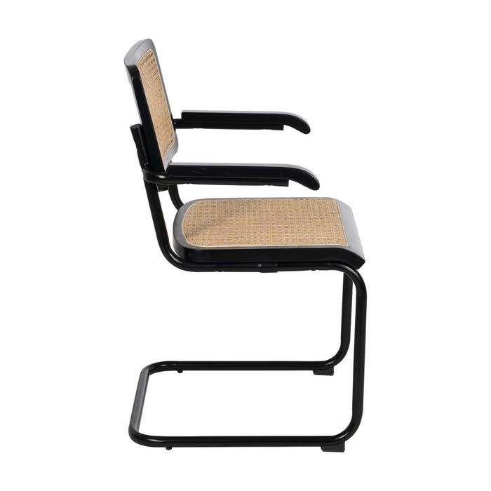 Cadeira de sala de estar em madeira natural preta e rattan 61,50 x 53 x 82,50 cm