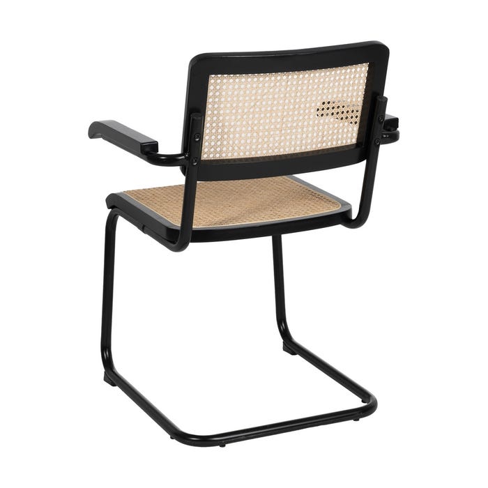 Cadeira de sala de estar em madeira natural preta e rattan 61,50 x 53 x 82,50 cm