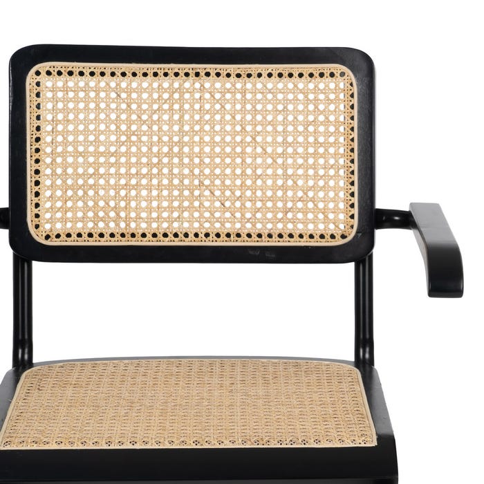 Black-Natural Wood-Rattan Living Room Chair 61.50 X 53 X 82.50 Cm