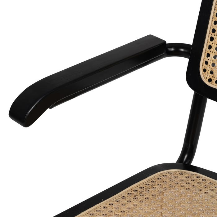 Cadeira de sala de estar em madeira natural preta e rattan 61,50 x 53 x 82,50 cm