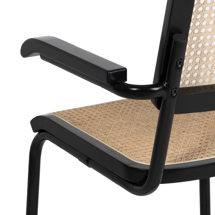 Black-Natural Wood-Rattan Living Room Chair 61.50 X 53 X 82.50 Cm