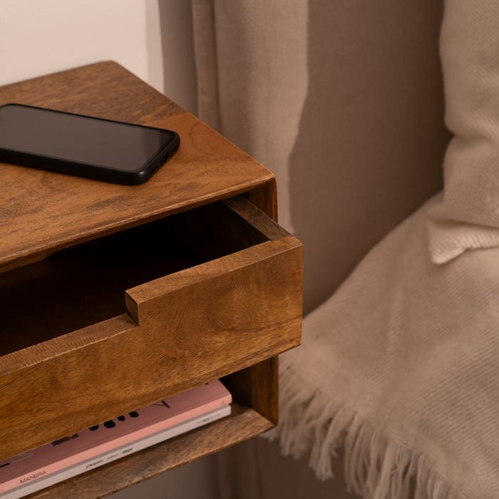 Mesita Flotante Miel Madera De Mango 40 X 25 X 23 Cm