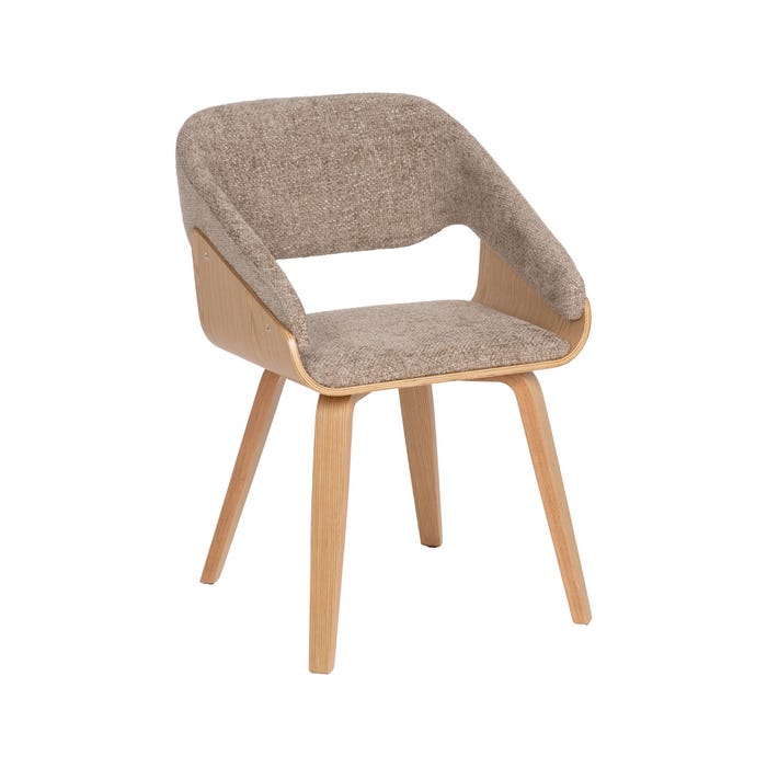 Beige-Brown Fabric-Wood Chair 51 X 55 X 75 Cm