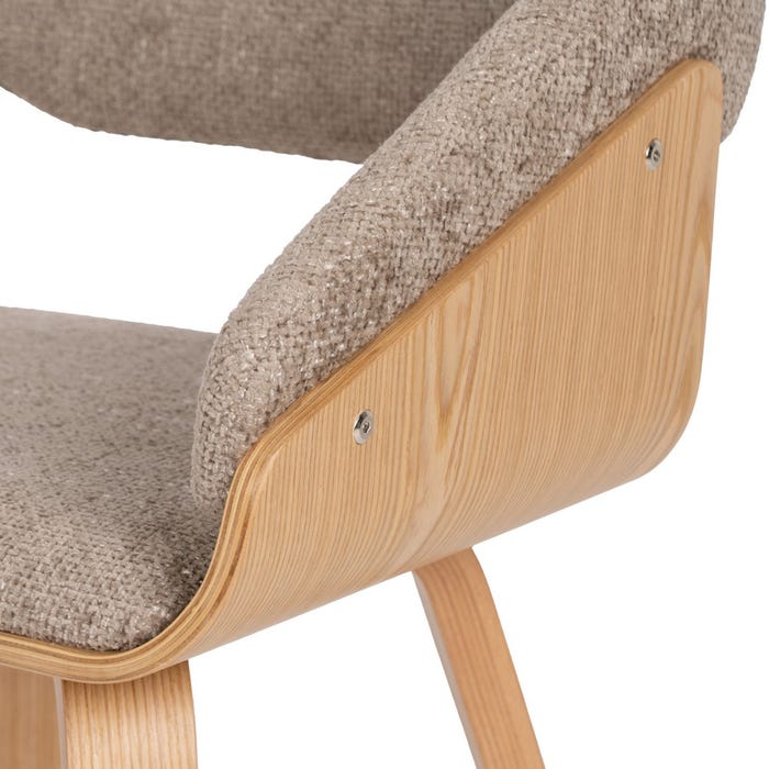 Beige-Brown Fabric-Wood Chair 51 X 55 X 75 Cm