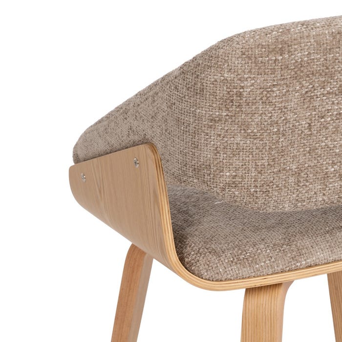 Beige-Brown Fabric-Wood Chair 51 X 55 X 75 Cm