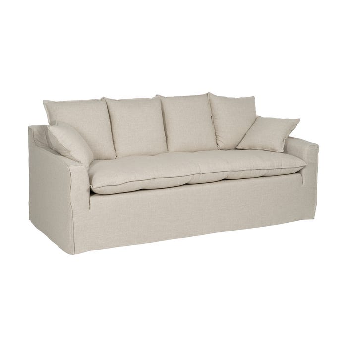 4-Seater Natural Fabric Sofa Living Room 220 x 100 x 91 cm